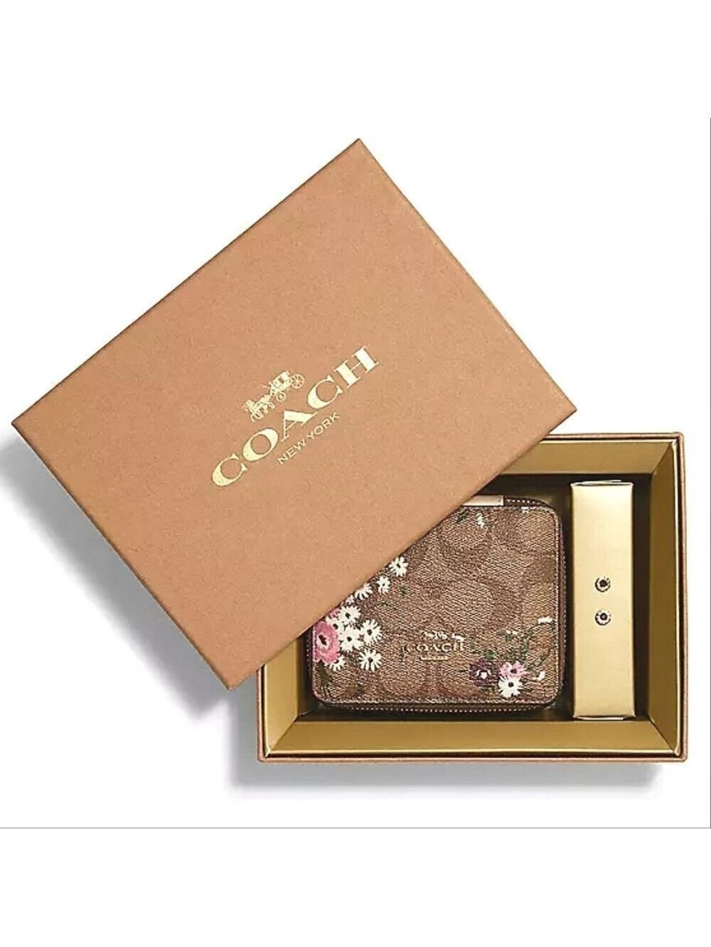 COACH LARGE JEWELRY BOX EARRINGS SET SIGNATURE CANVAS FLORAL PRINT